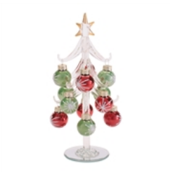 Tree w/12 Mini Ornaments (Set of 13) 7.75"H Glass