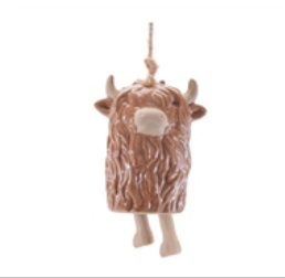 Highland Cow Ornament 4.5"H Stoneware/Jute