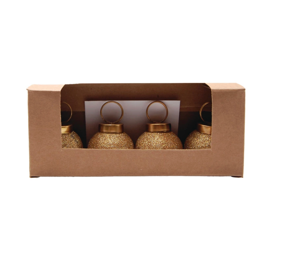 Glass Ball Ornament Card/Photo Holders with 12 Cards, Boxed Set of 4