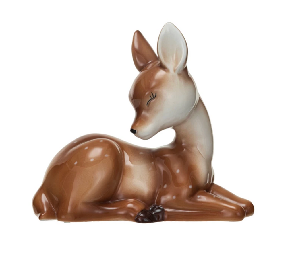 Ceramic Lying Fawn, Brown & White