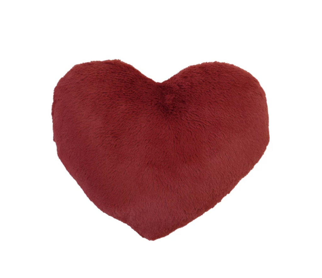14"L x 11"W Faux Fur Heart Shaped Pillow, Burgundy Color