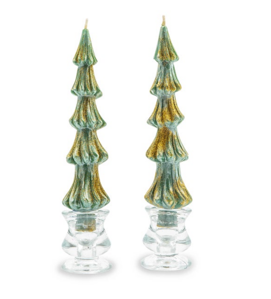 Tree Dinner Candles - 8" - Green - Set of 2