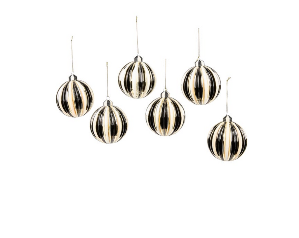Courtly Noel Stripe Glass Ball Ornaments, Set of 6