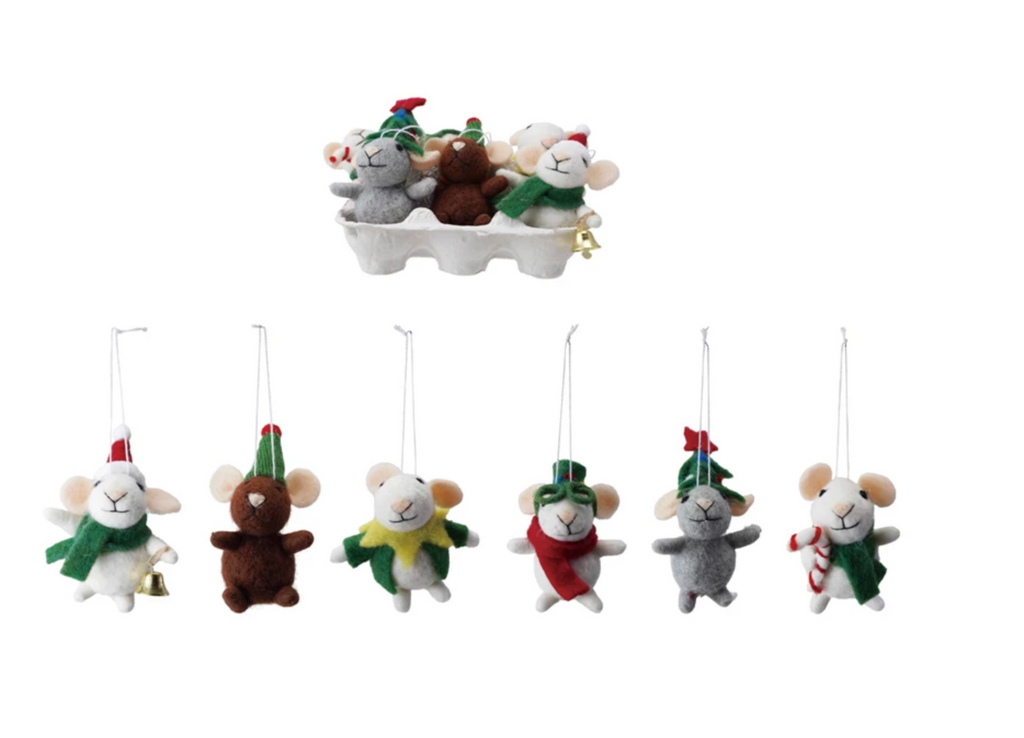Handmade Wool Felt Mice Ornaments