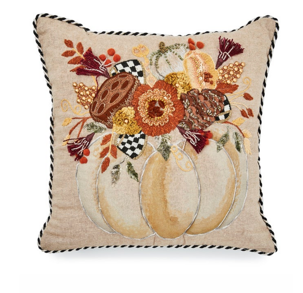Autumn Frost Beaded Pumpkin Throw Pillow
