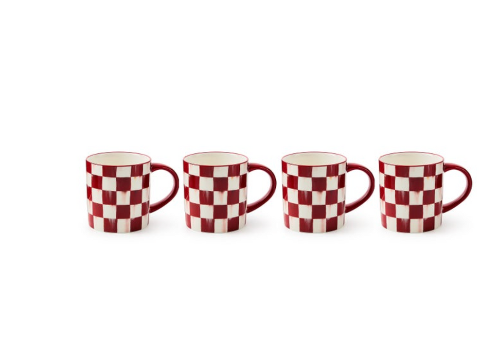 Cherry Check Mugs, Set of 4