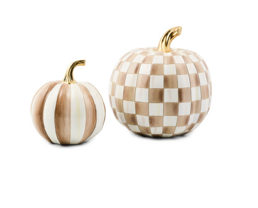 Classic Mocha Stripe Small & Check Medium Pumpkin Set