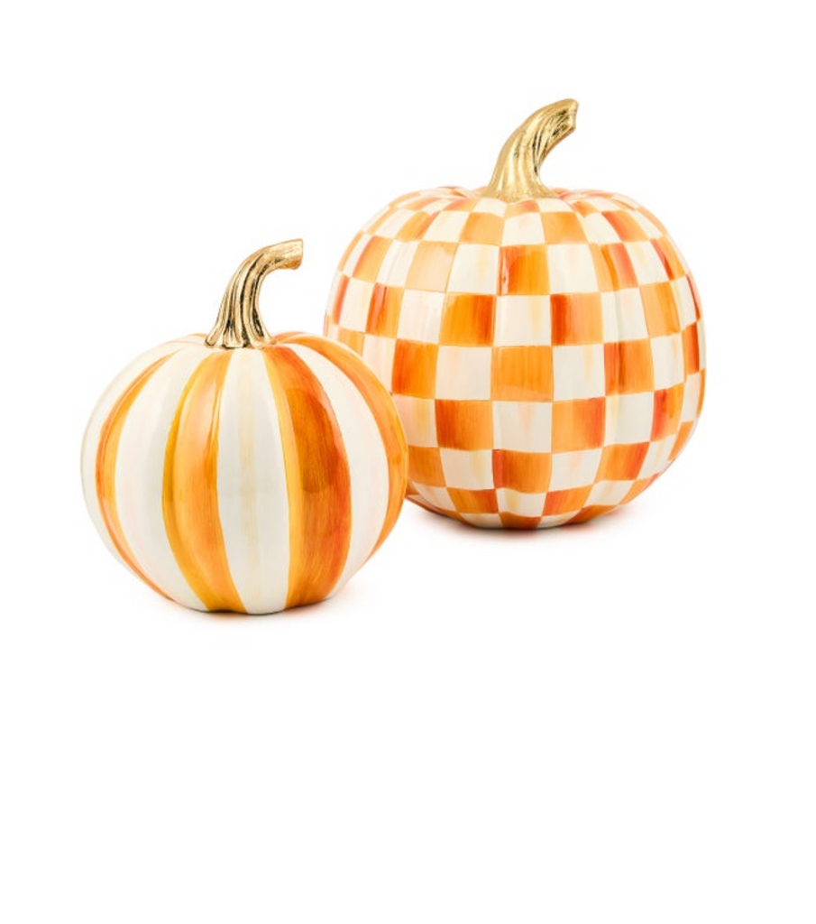 Classic Orange Stripe Small & Check Medium Pumpkin Set
