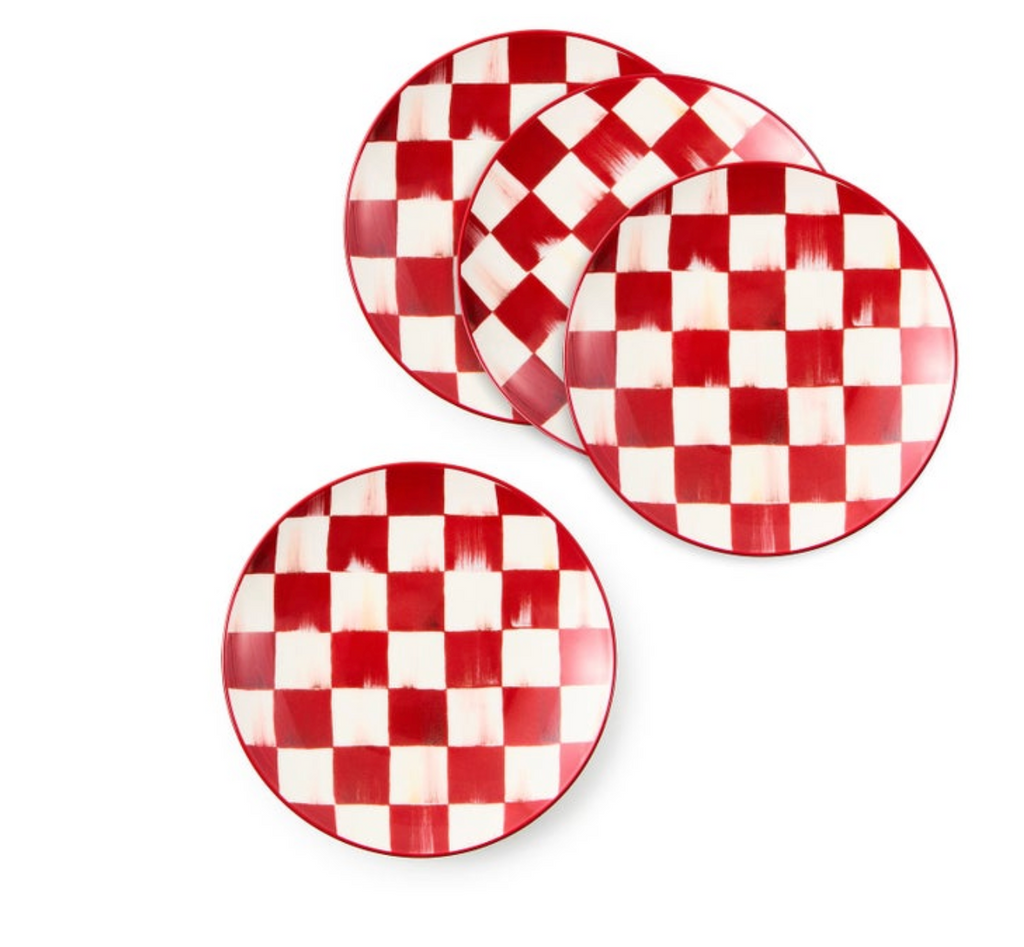 Cherry Check Appetizer Plates, Set of 4