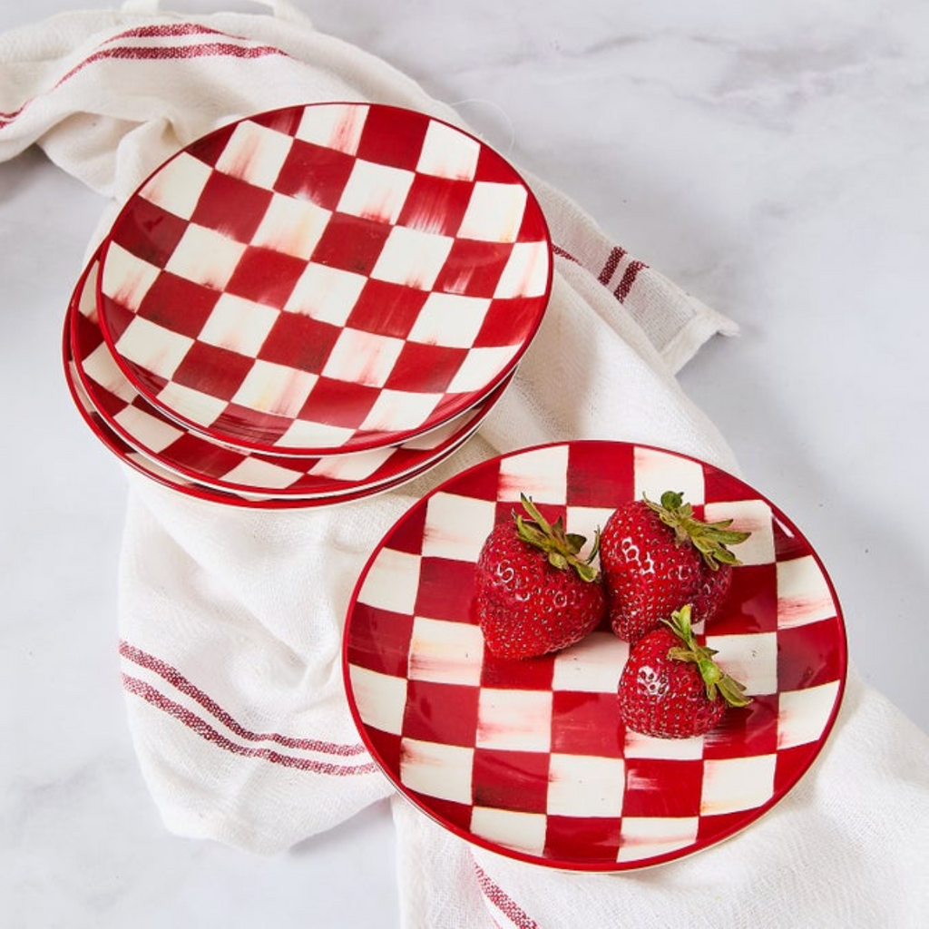 Cherry Check Appetizer Plates, Set of 4