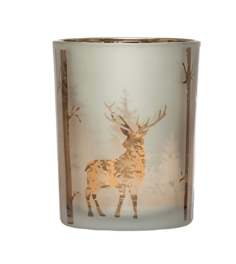 Mercury Glass Candle Holder with Laser Etched Scene