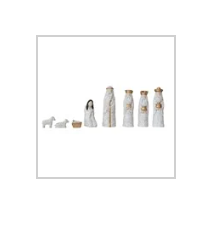 Hand-Painted Resin Nativity White & Gold Finish, Set of 8