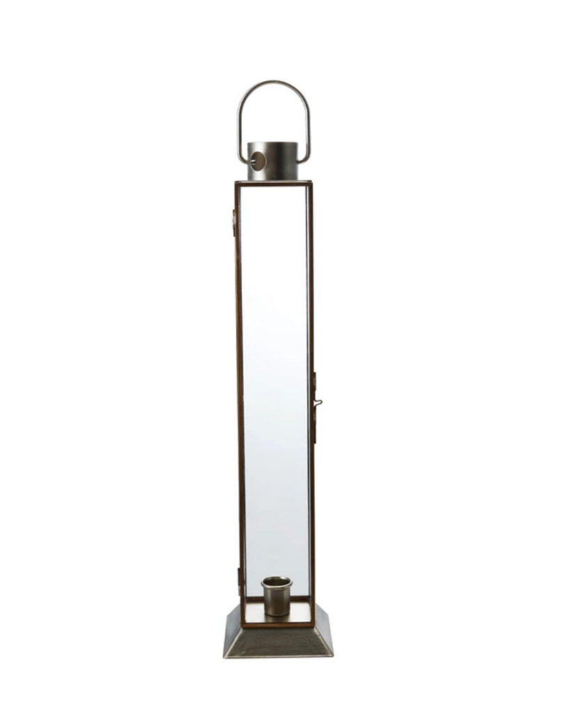 Metal & Glass Lantern Taper Holder, Gold Finish