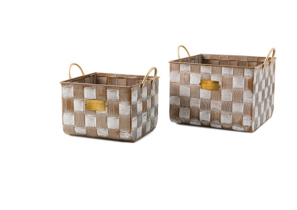 Mocha Textured Check Baskets, Set of 2