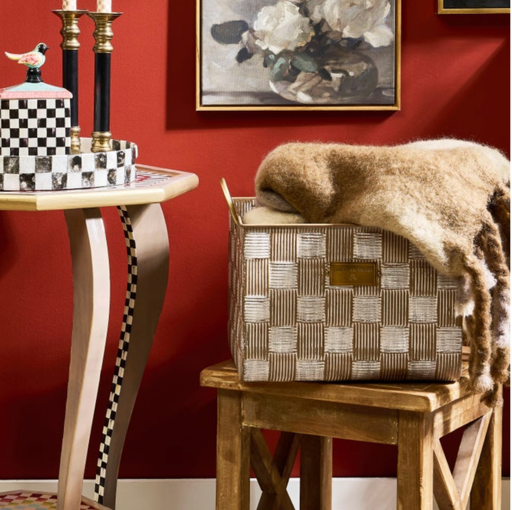 Mocha Textured Check Baskets, Set of 2