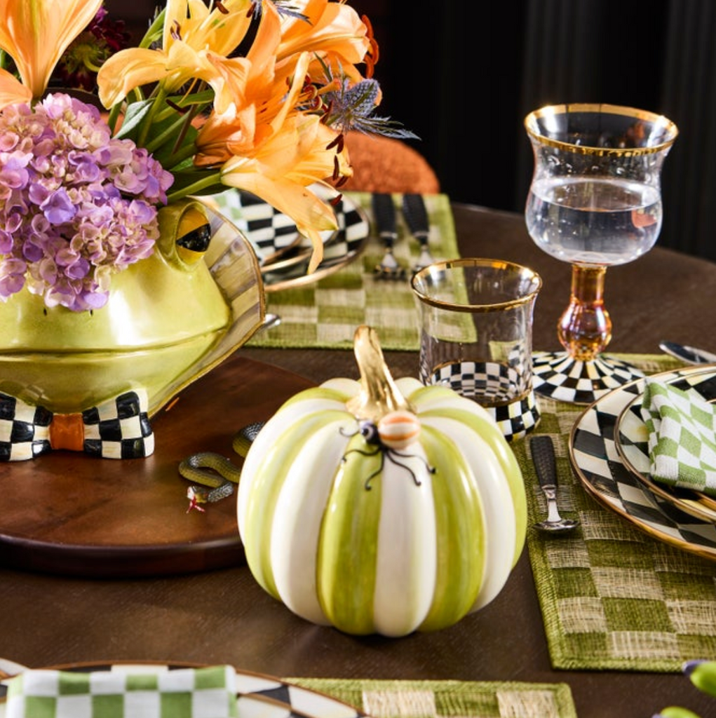 Fergals friend spider on mini moss stripe pumpkin