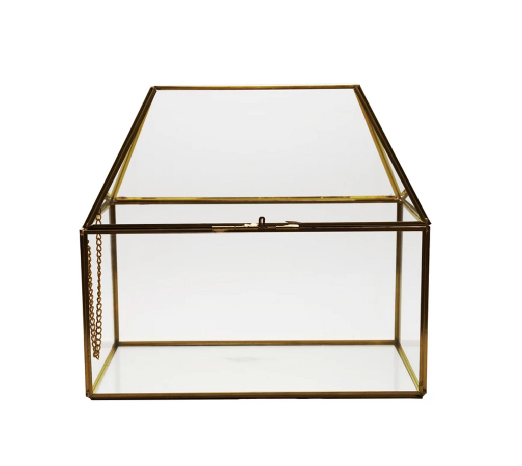 Decorative Metal & Glass House Shaped Display Box, Gold Finish