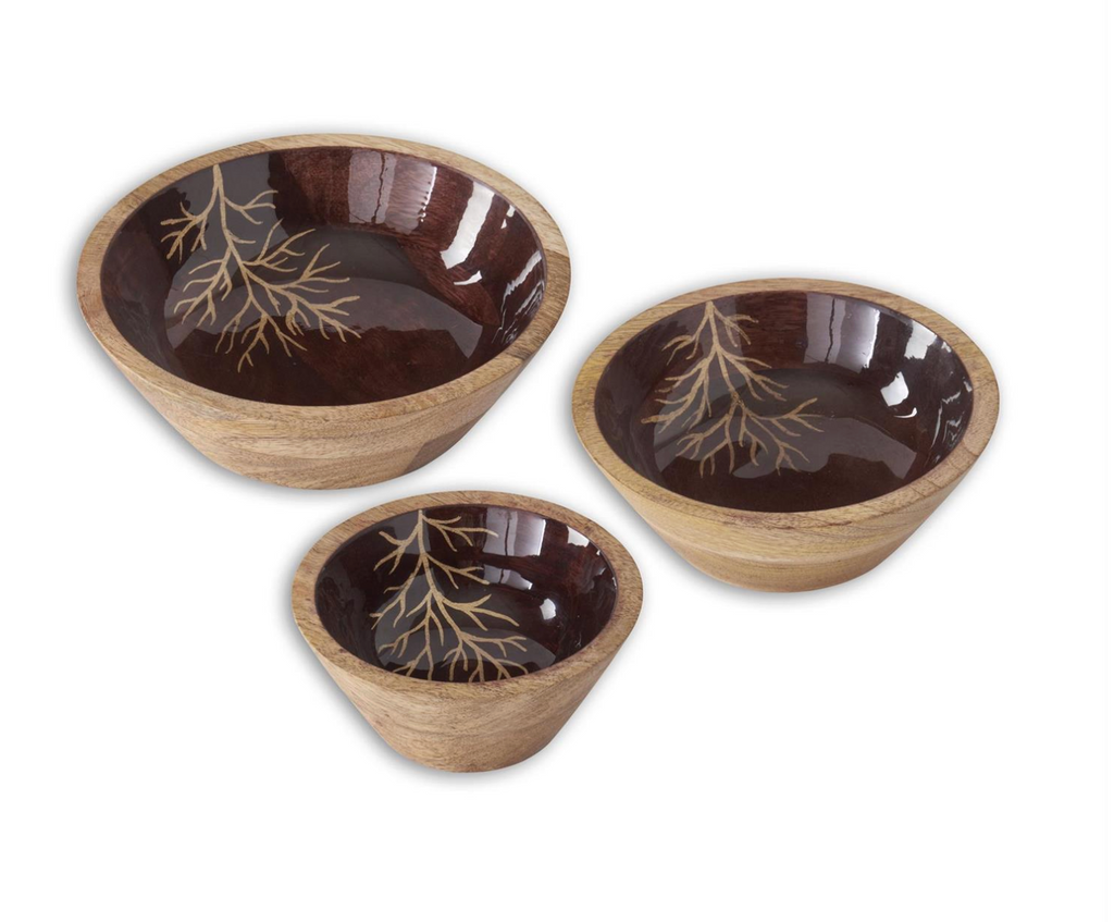 Wood Brown Enameled Gold Leaf Bowls