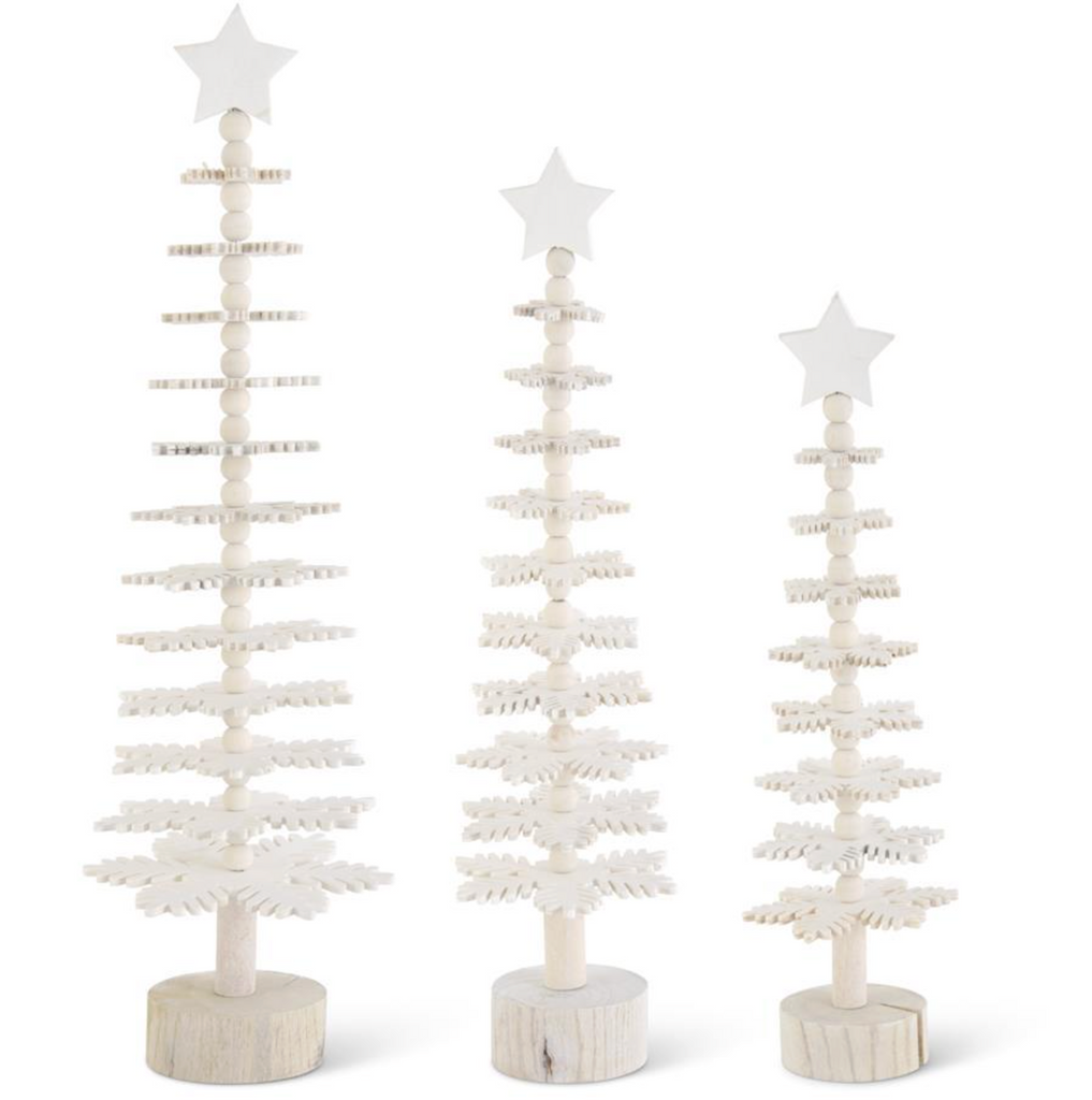 Stacked White Wood Snowflake Trees