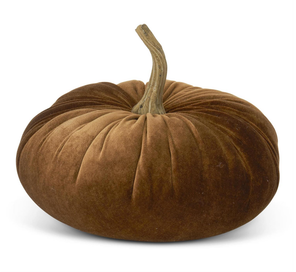 7.25 Inch Brown Velvet Stuffed Pumpkin