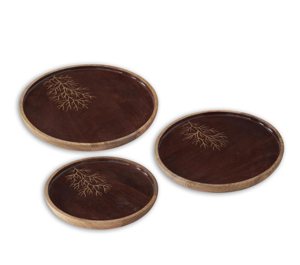 Wood Brown Enameled Gold Leaf Plates