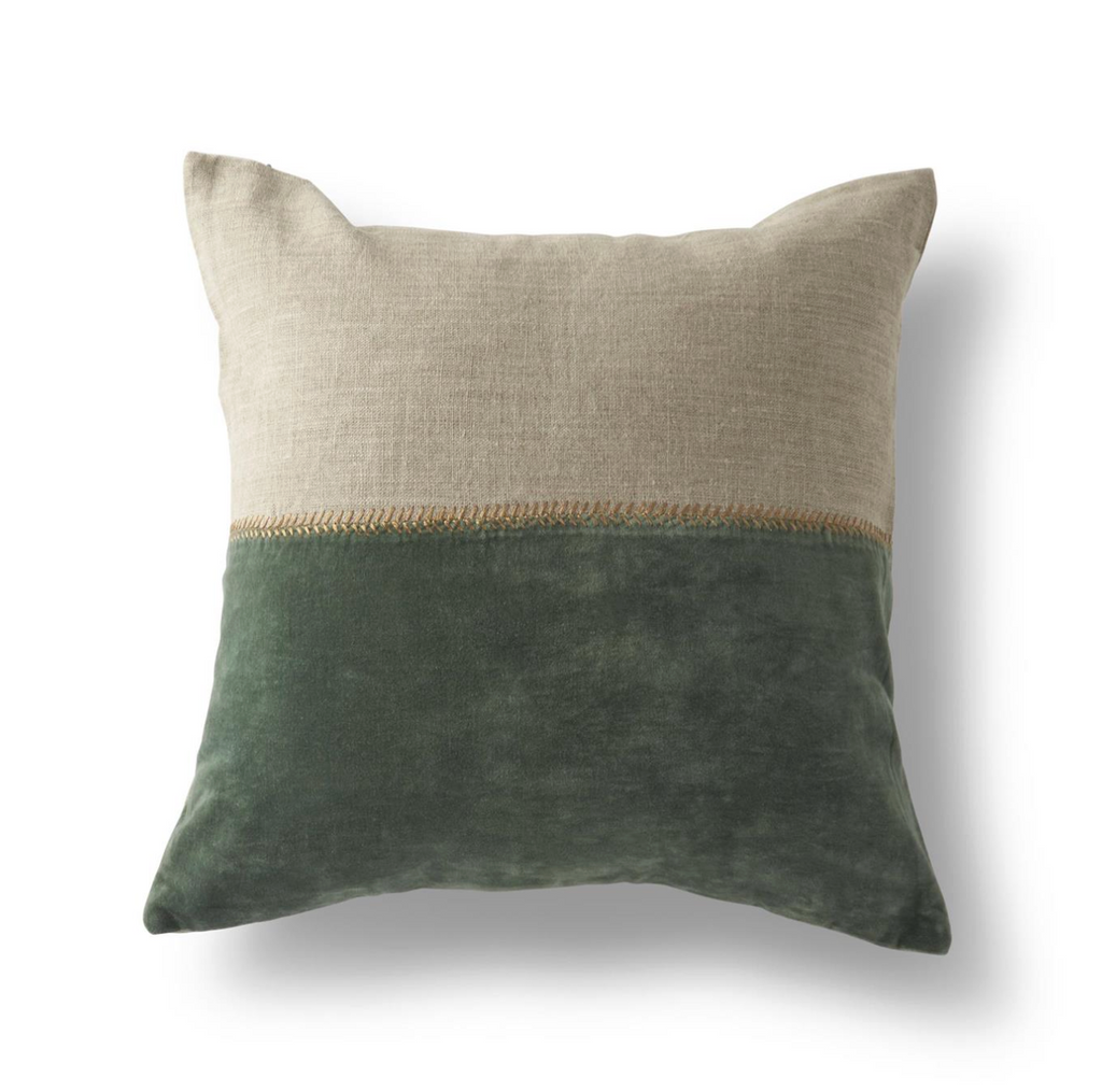 20 Inch Green & Tan Cotton Velvet Pillow