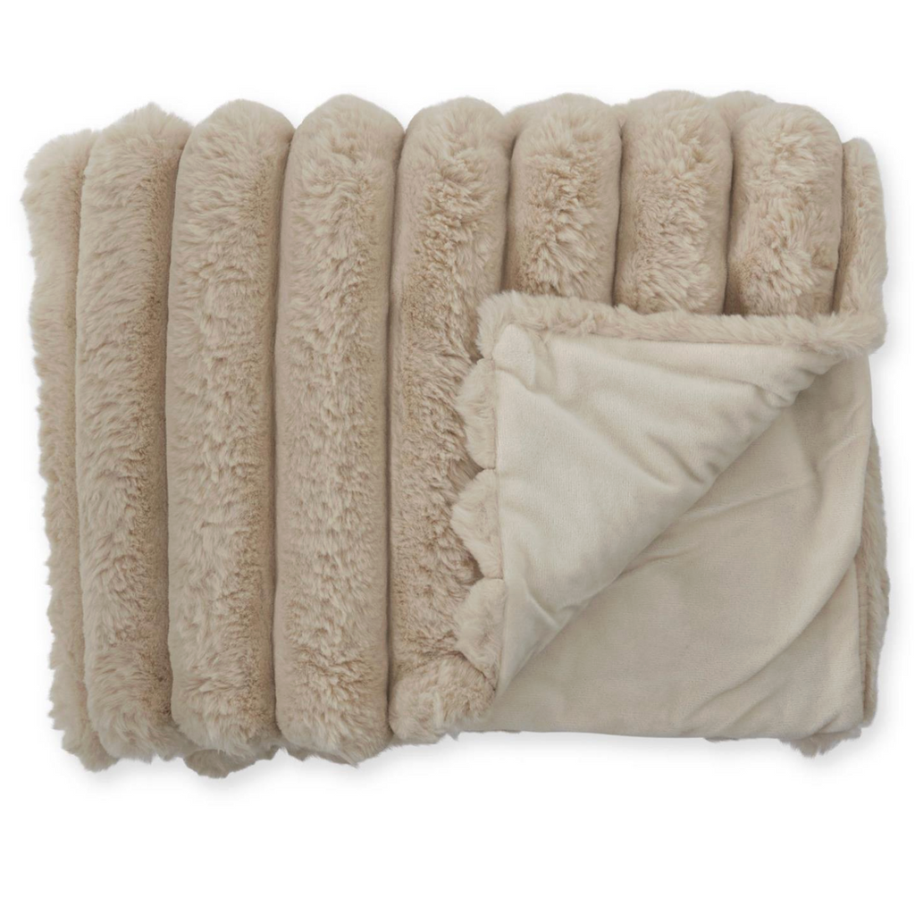 60 Inch Tan Vegan Fur Throw Blanket
