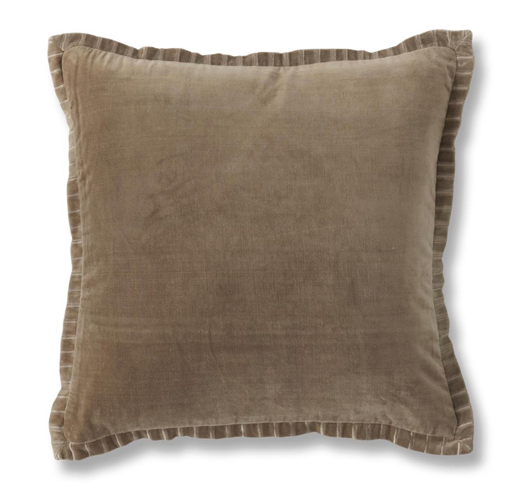 20 Inch Square Tan Cotton Velvet Pillow