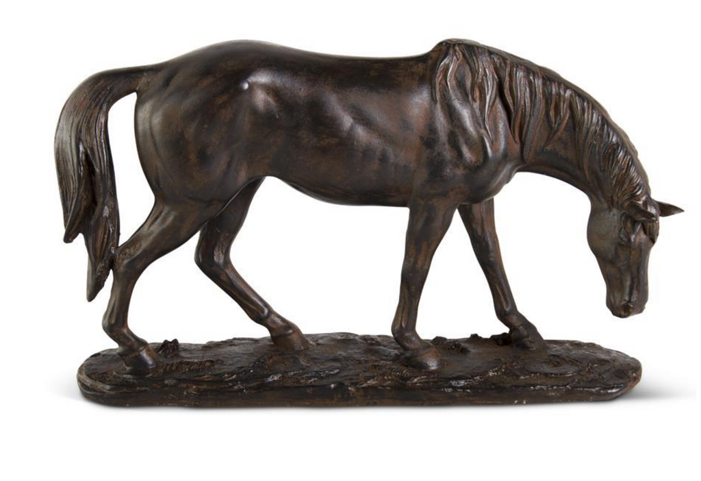 11.25 Inch Brown Resin Horse w/Bronze Finish and Head Down