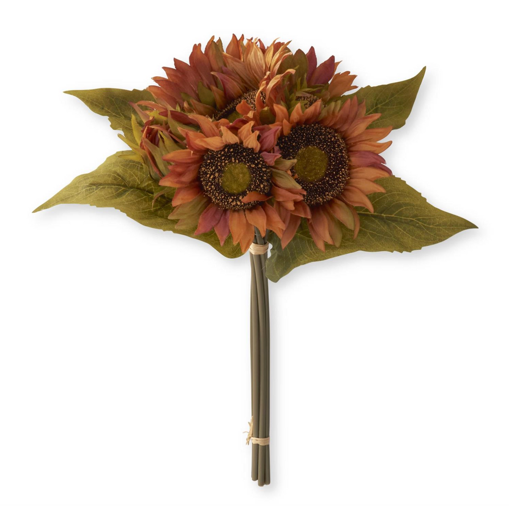 14 Inch Brown Orange w/Burgundy & Green Sunflower Bundle (6 Stems)