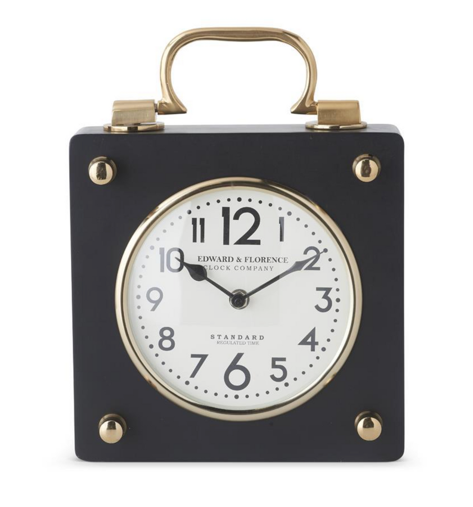 11.5 Inch Black and Brass Square Metal European Clock