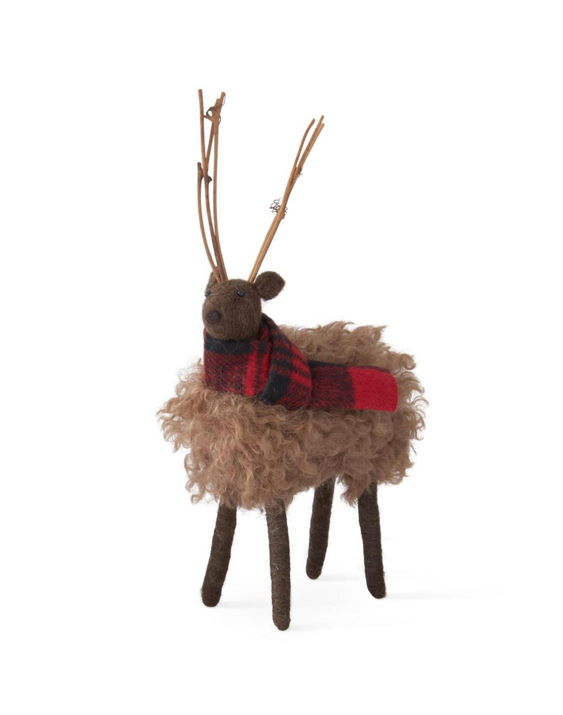 10 Inch Brown Wool Deer w/Stick Antlers
