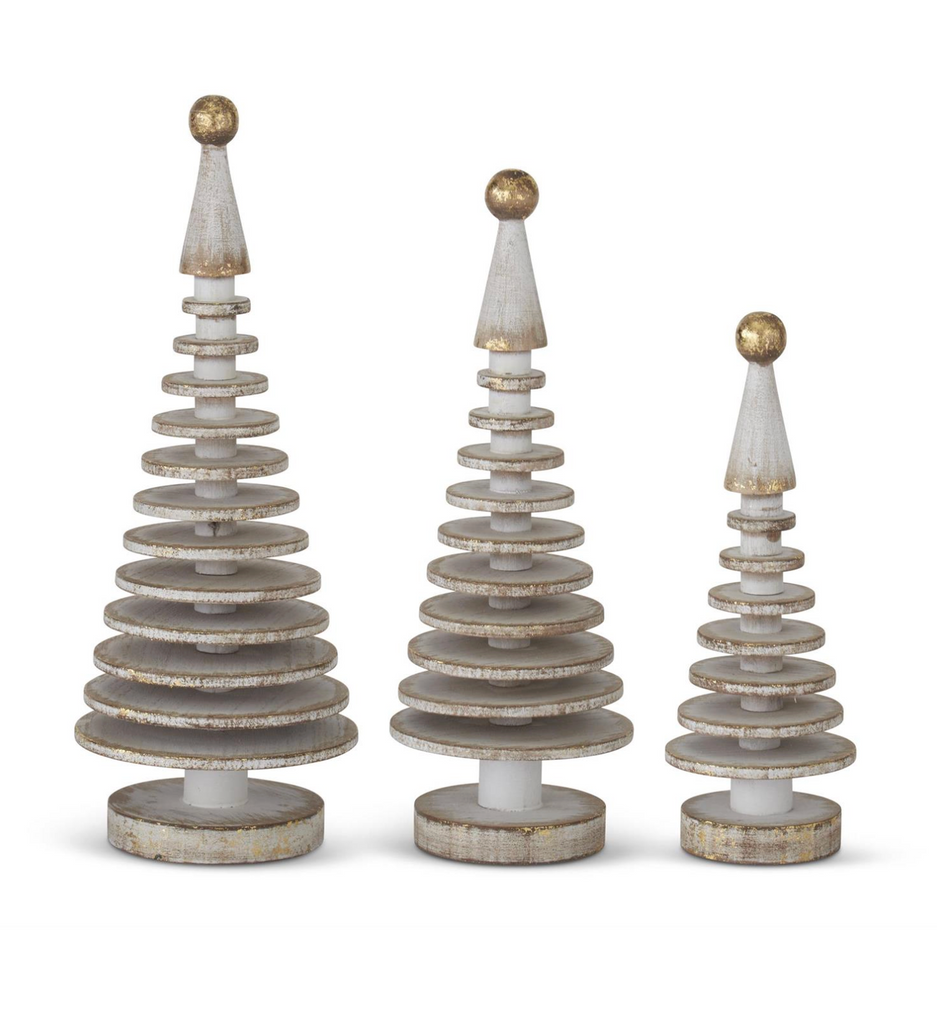 Whitewashed Gold Gilded Wood Disk Trees