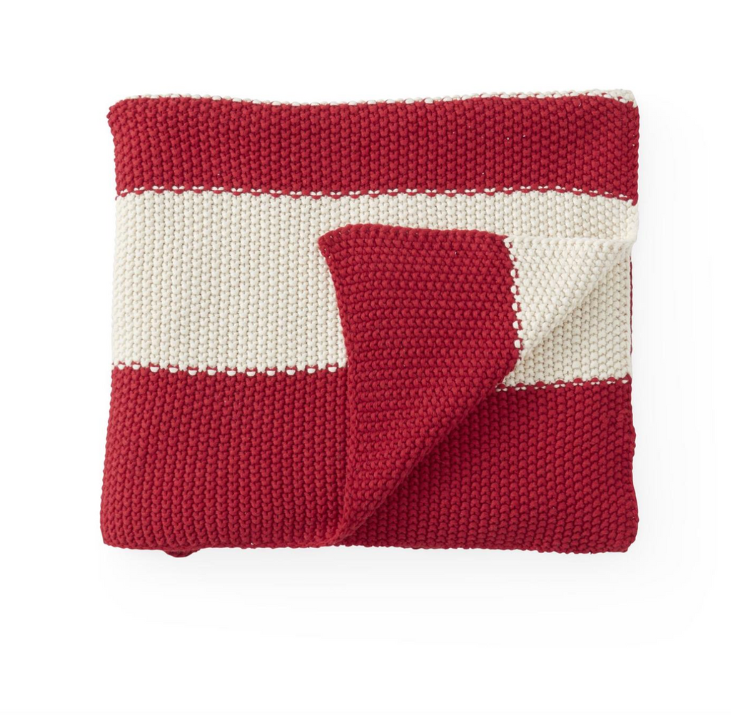 60 Inch Cotton Knit Red & Cream Striped Throw Blanket