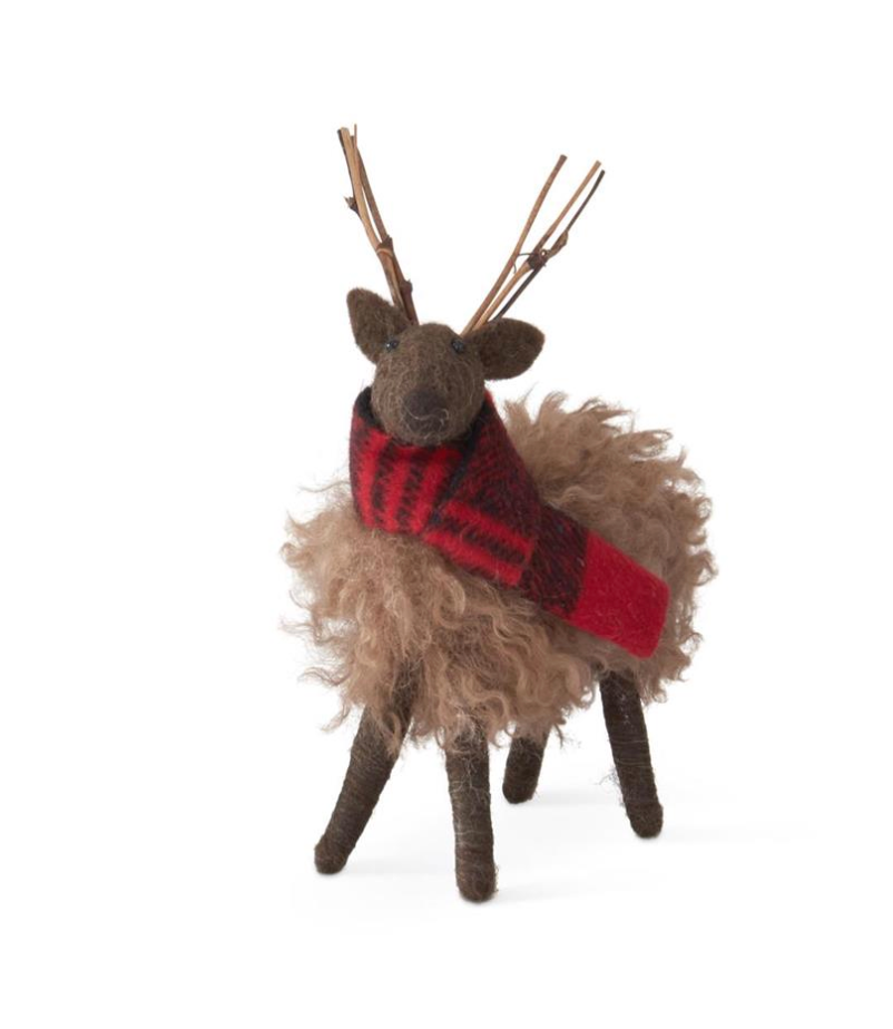 6 Inch Brown Wool Deer w/Stick Antlers