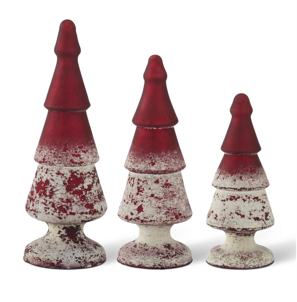 Red Half White w/Speckles Glass Trees