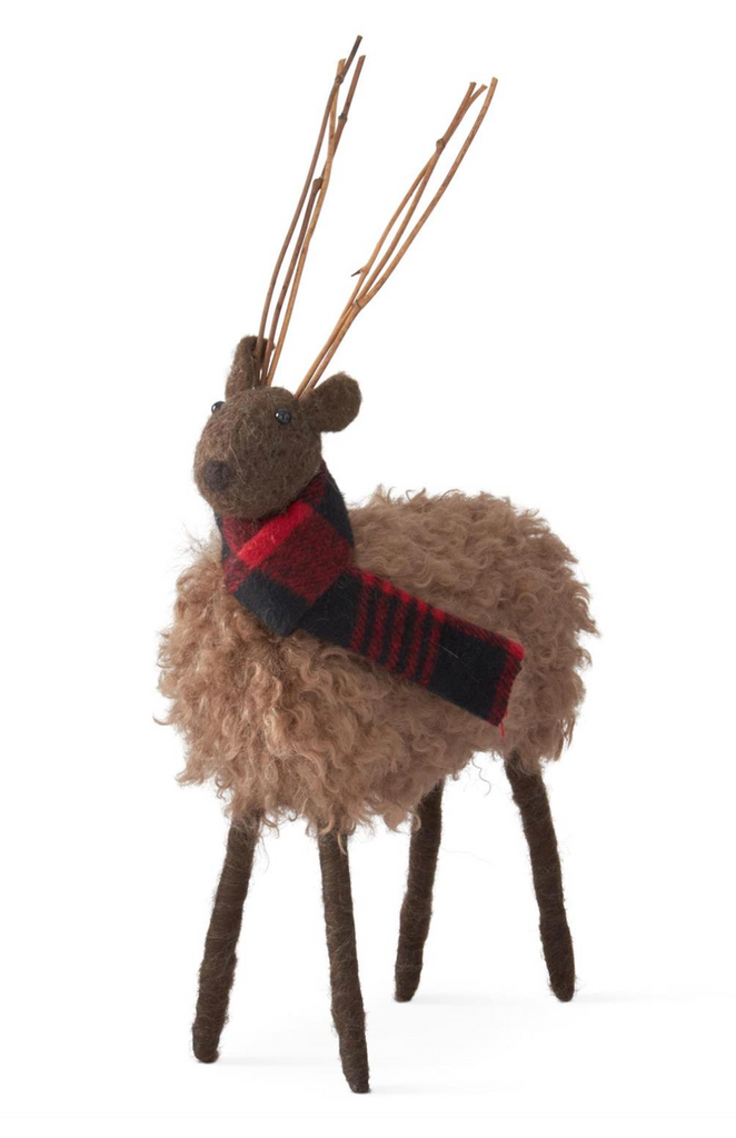 13.25 Inch Brown Wool Deer w/Stick Antlers
