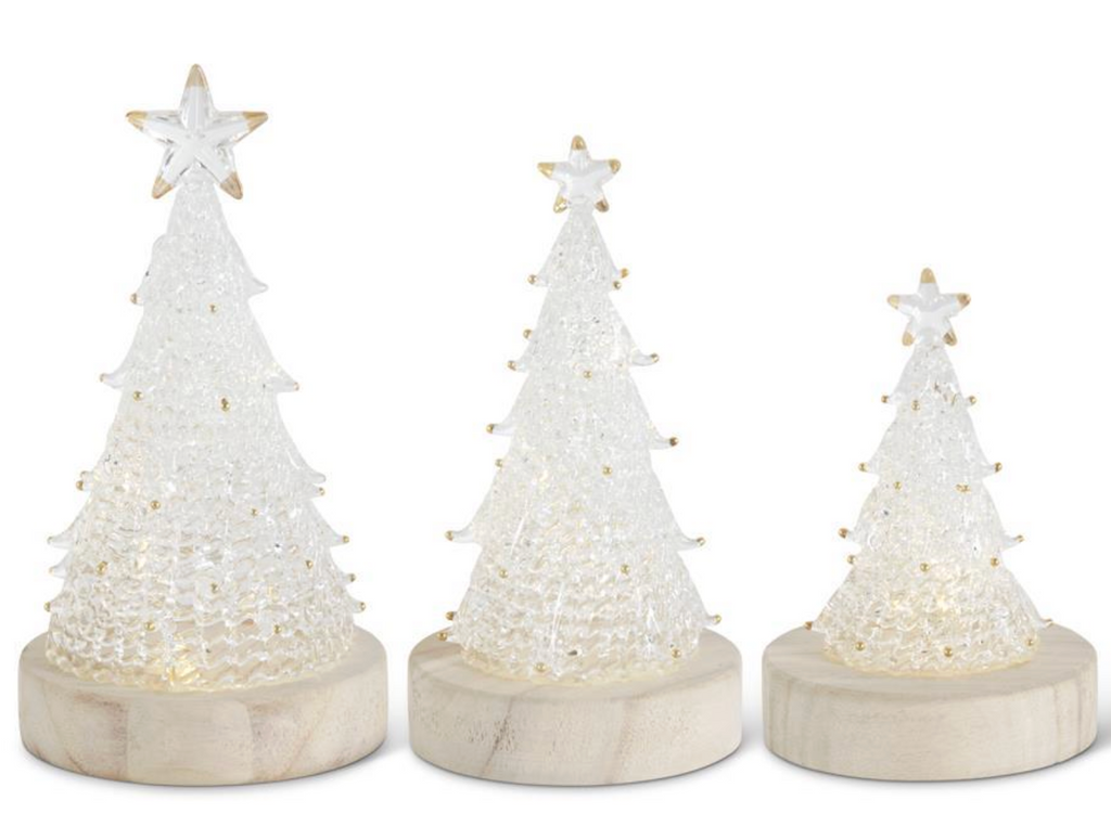 Handcrafted Spun Glass LED Christmas Trees w/Timers