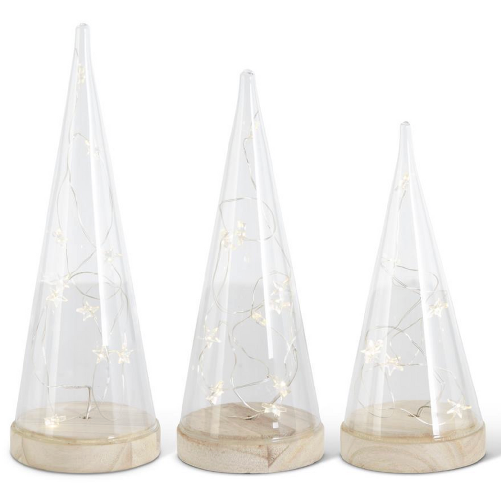 Clear Glass Cone Tree Filled w/LED Star Garland
