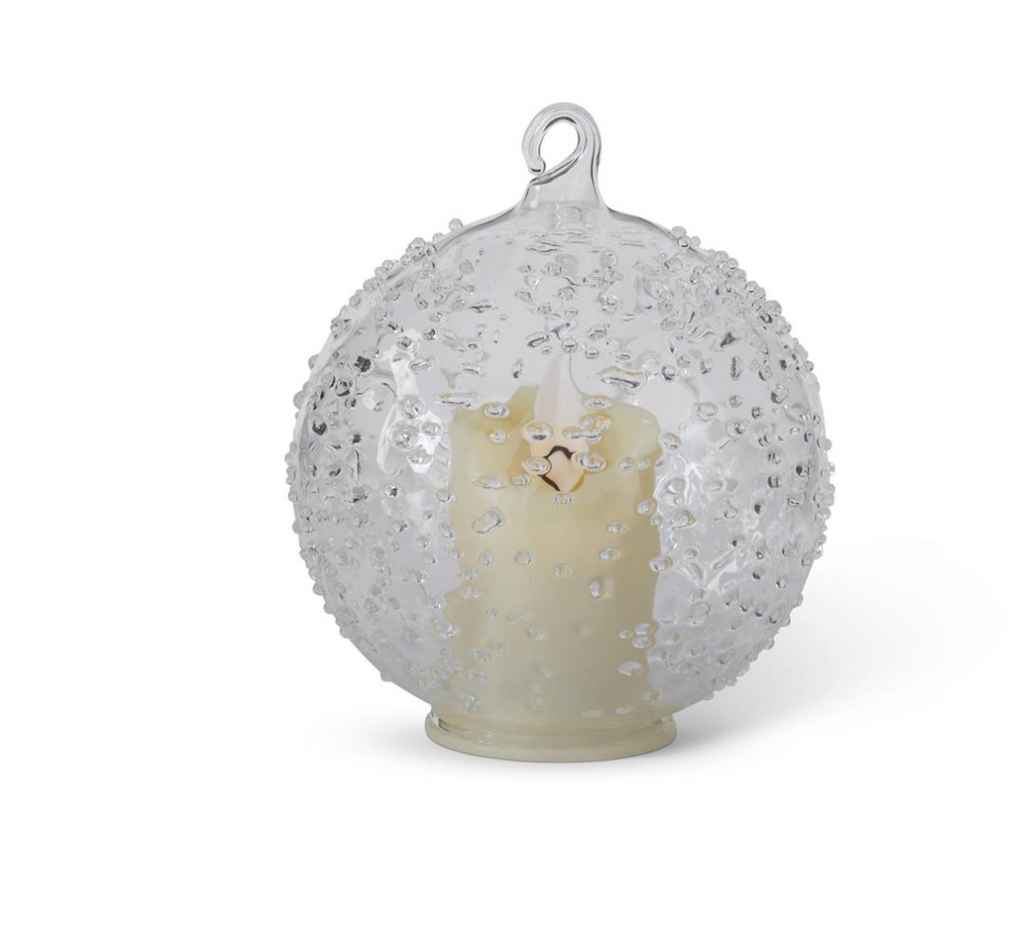 3.75 Inch LED Textured Clear Glass Ornament w/Timer