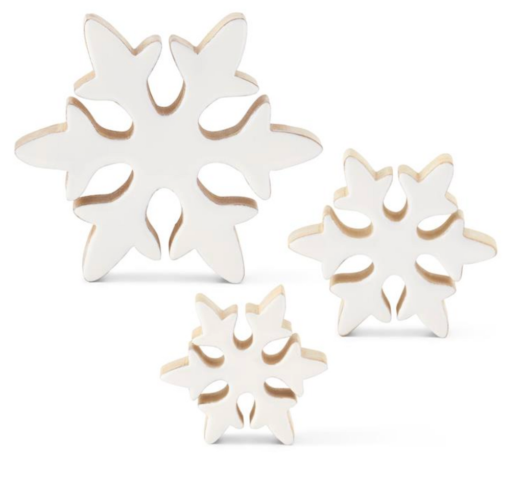 Wood Snowflakes w/White Enameled Front