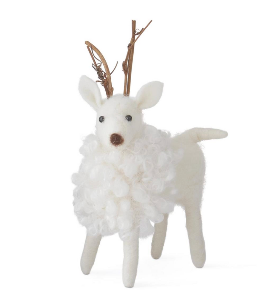 5 Inch Wool Deer w/Stick Antlers Ornament