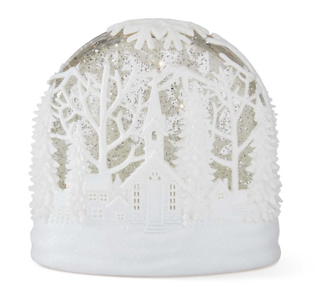 6.5 Inch White Cutout Acrylic LED Oval Water Spinning Snow Globe w/Time