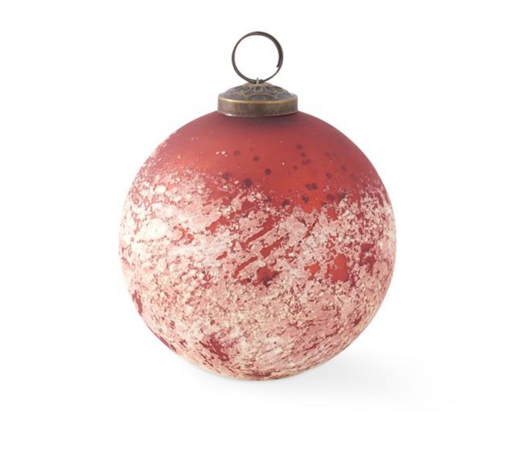 4 Inch Red & Half White w/Speckles Glass Ornament