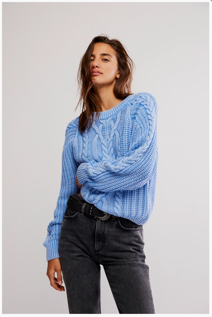 FRANKIE CABLE SWEATER / DELLA ROBBIA BLUE