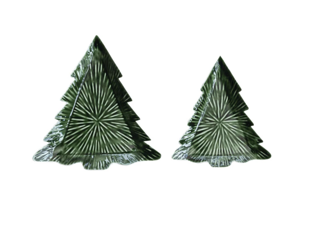 Enameled Metal Tree Shaped Trays, Green