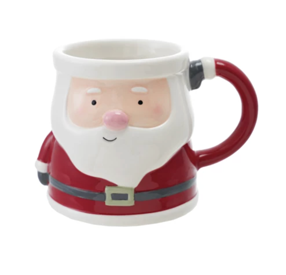 4" Round x 4"H 12 oz. Hand-Painted Ceramic Santa Shaped Mug