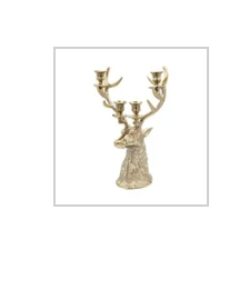 Cast Aluminum Deer Shaped Candelabra, Gold Finish (Holds 4 Tapers)