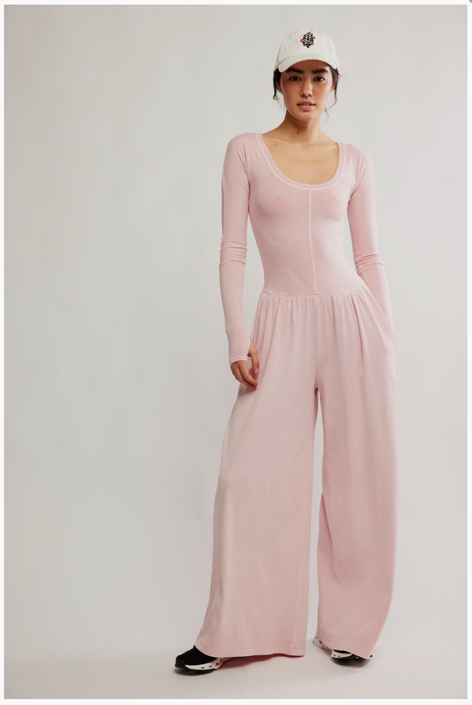 HOT SHOT WIDE LEG ONESIE / ROSE WATER