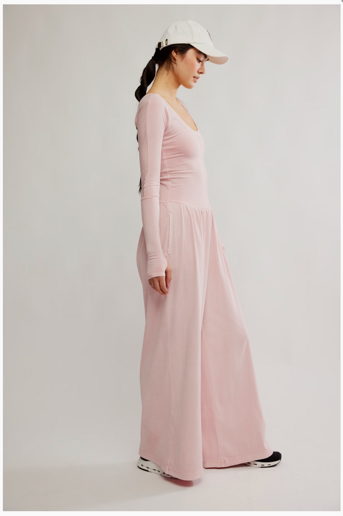 HOT SHOT WIDE LEG ONESIE / ROSE WATER